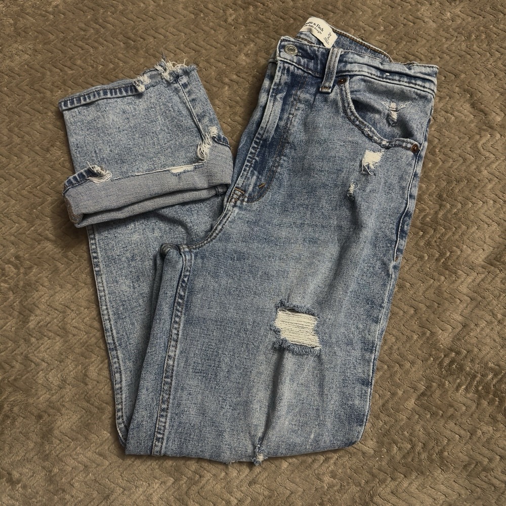 Abercrombie & Fitch Jeans Womens 27 Blue 90s Straight Ultra High Rise Distressed